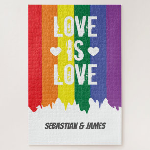 Love is love gay pride LGBT rainbow personalized Jigsaw Puzzle