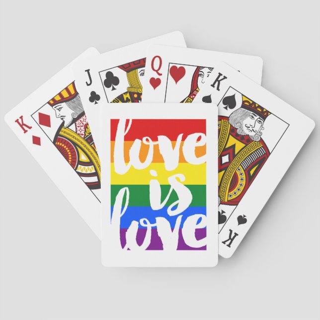 Love is Love Gay Pride Rainbow Stripe Playing Cards (Back)