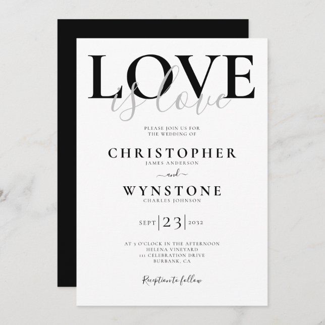 Love is Love Gay Wedding Invitation (Front/Back)