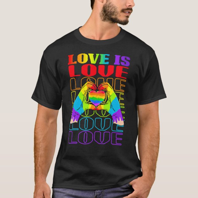 Love Is Love Heart Hand Sign Pride Lgbt Rights Mon T-Shirt (Front)