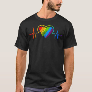 Love Is Love Heartbeat Rainbow Lgbt Lesbian Gay T-Shirt