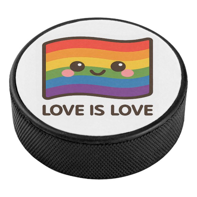 Love is Love – Kawaii Rainbow Design Hockey Puck (3/4)