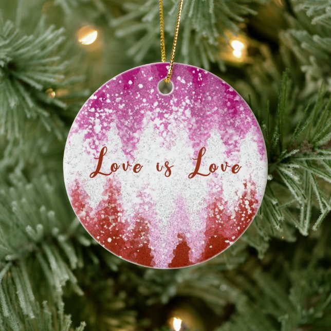 Love is Love Lesbian Pride Flag Colours LGBT Ceramic Ornament (Tree)