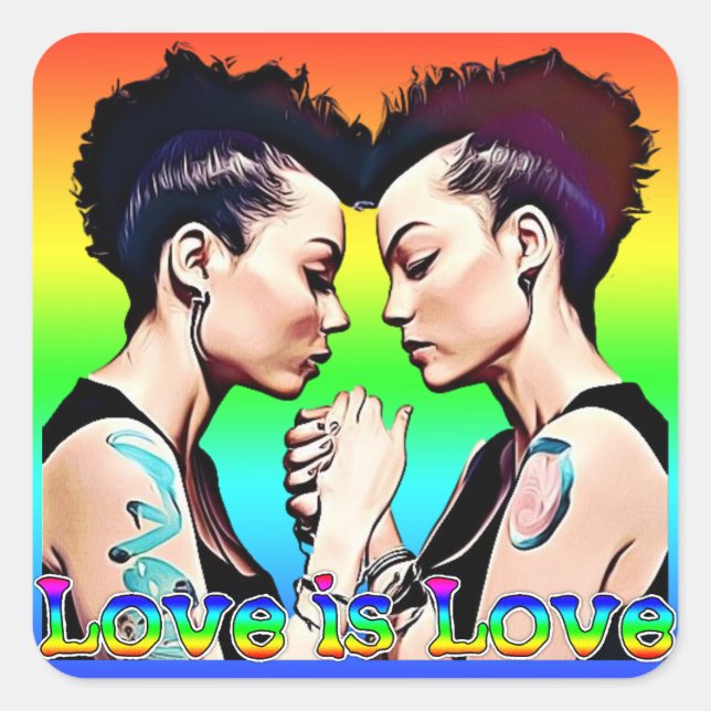 Love is Love Lesbian Pride Square Sticker (Front)