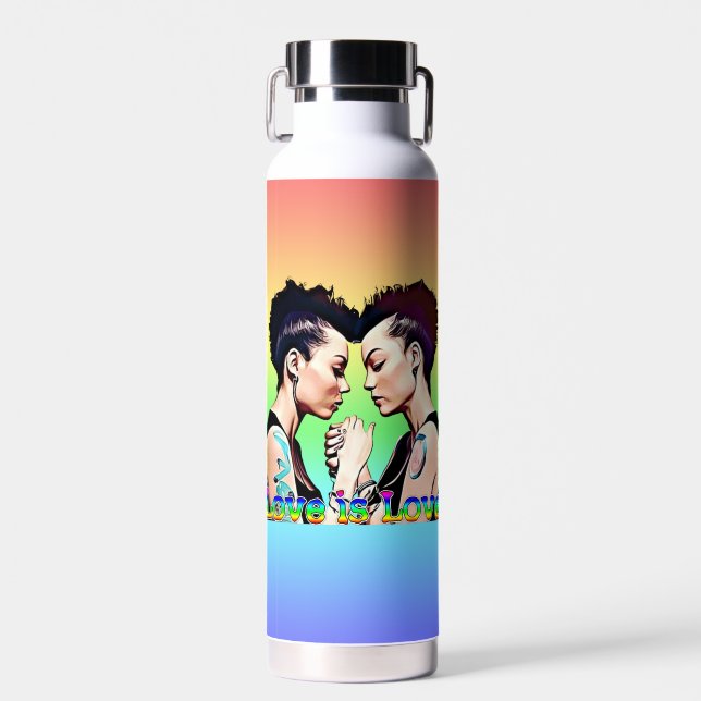 Love is Love Lesbian Pride Water Bottle (Front)