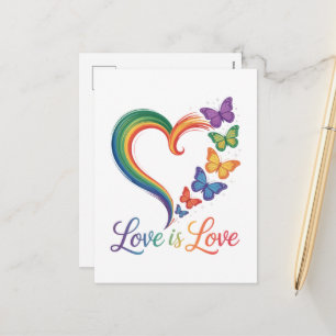 Love Is Love LGBT Butterfly Heart Rainbow Holiday Postcard