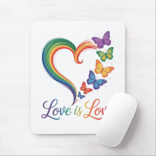 Love Is Love LGBT Butterfly Heart Rainbow Mouse Pad