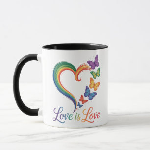 Love Is Love LGBT Butterfly Heart Rainbow Mug