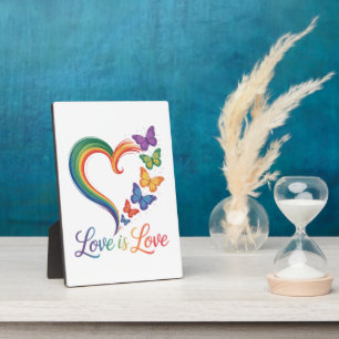 Love Is Love LGBT Butterfly Heart Rainbow Plaque