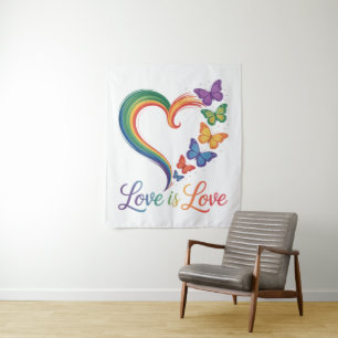 Love Is Love LGBT Butterfly Heart Rainbow Tapestry