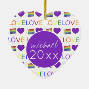 Love is Love LGBT Gay Pride Rainbow Cake Heart Ceramic Ornament