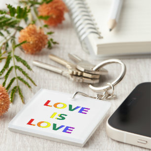 Love is Love LGBT Pride Flag Typography Key Ring