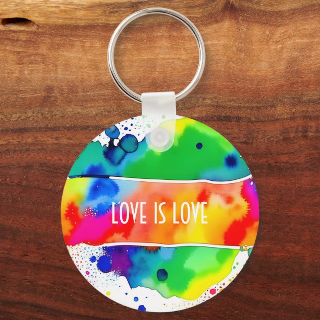 Love Is Love LGBT Pride Rainbow Custom Key Ring (Front)