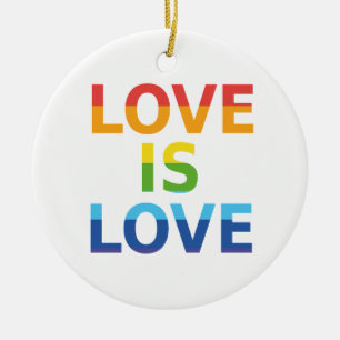 "Love is Love" LGBTQ modern rainbow Custom Photo Ceramic Ornament