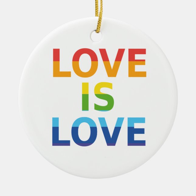"Love is Love" LGBTQ modern rainbow Custom Photo Ceramic Ornament (Front)