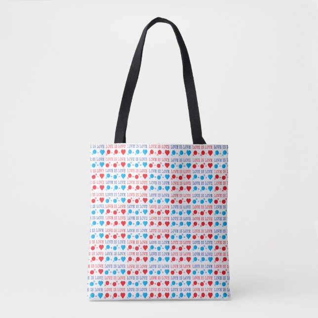 LOVE is LOVE LGBTQ quote in red and blue Tote Bag (Front)