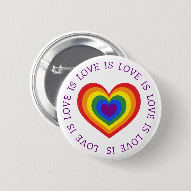 Love is Love LGBTQ Rainbow Heart 6 Cm Round Badge (Front & Back)