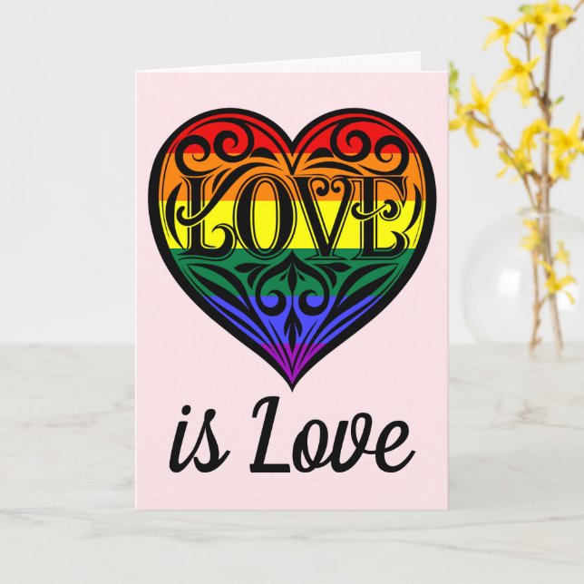 Love Is Love LGBTQ Rainbow Heart Card (Yellow Flower)
