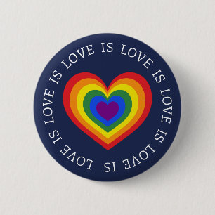Love is Love LGBTQ Rainbow Heart Navy Blue 6 Cm Round Badge