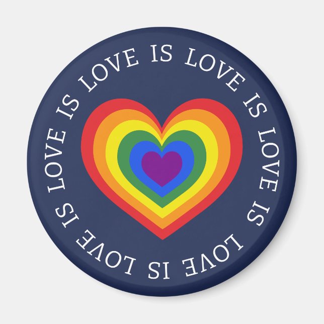 Love is Love LGBTQ Rainbow Heart on Navy Blue Magnet (Front)