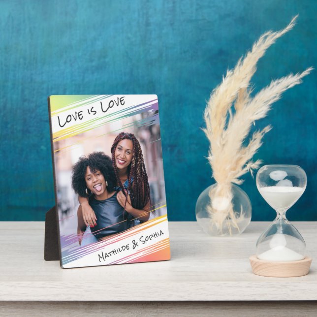 Love is Love Modern Rainbow Add Your Photo & Names Plaque (Side)