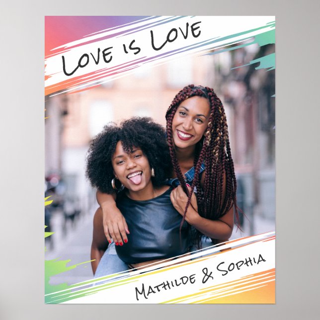 Love is Love Modern Rainbow Add Your Photo & Names Poster (Front)
