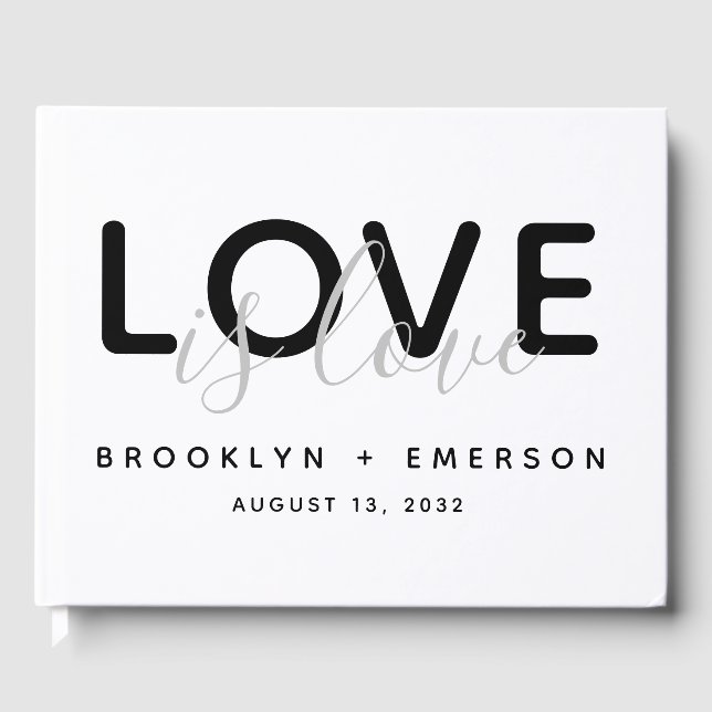 Love is Love Monochrome Gay Wedding Guest Book (Front)