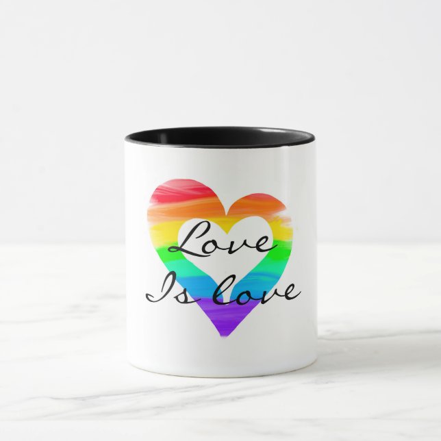 Love is love, painted rainbow heart mug (Center)