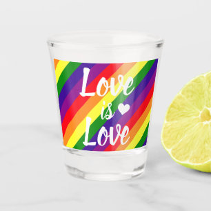 Love is Love Painted Rainbow Stripes Shot Glass