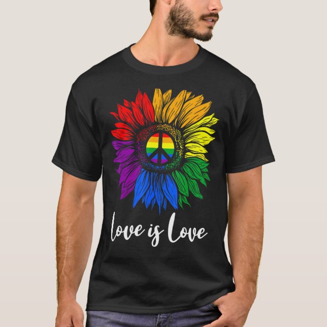 Love Is Love Peace Sunflower Lgbt Pride Gay Lesbia T-Shirt (Front)
