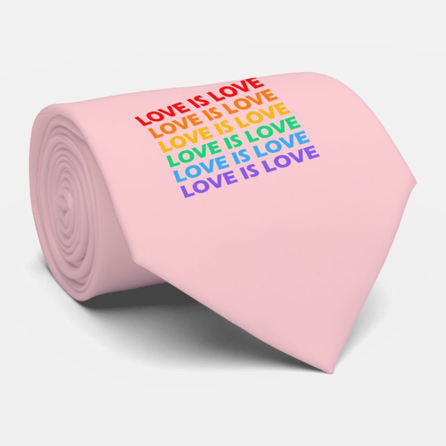 Love is Love pink rainbow LGBT pride Tie (Rolled)