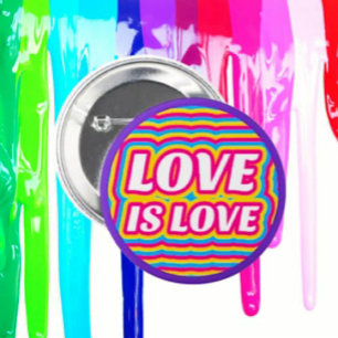 Love Is Love Pride Button – Rainbow & Purple Ring