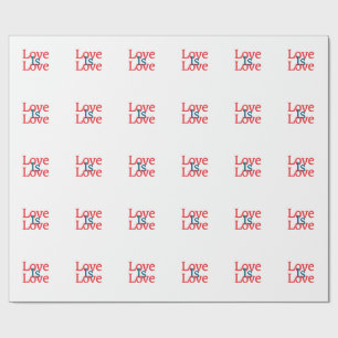 Love is love pride red blue June LGBTQ simple text Wrapping Paper