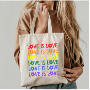 Love Is Love Pride Tote– Rainbow Floral Typography Tote Bag