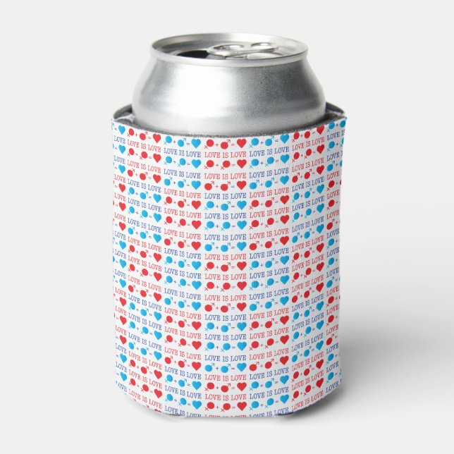 LOVE is LOVE quote in red and blue Can Cooler (Can Front)
