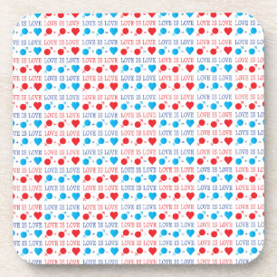 LOVE is LOVE quote in red and blue Coaster