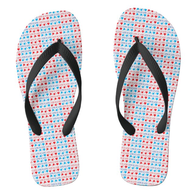 LOVE is LOVE quote in red and blue Thongs (Footbed)