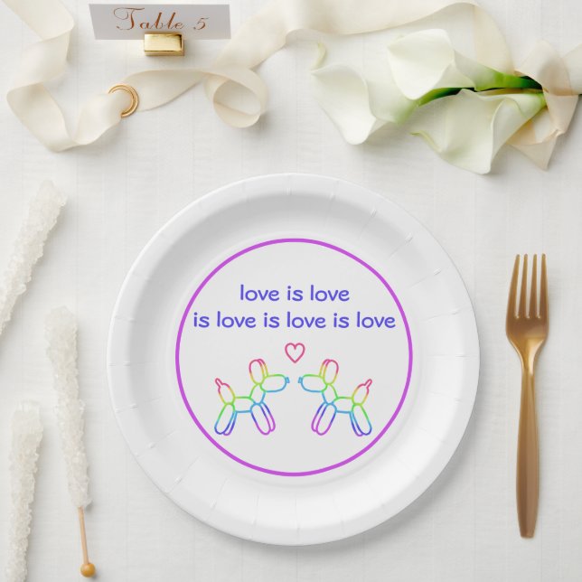 Love is Love Rainbow Balloon Dogs  Paper Plate (Wedding)