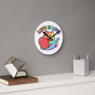 Love Is Love Rainbow Cat Gift, Cute Pride  Round Clock