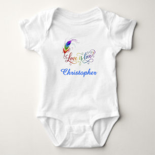 Love is Love Rainbow Feather Personalised Boy Baby Bodysuit