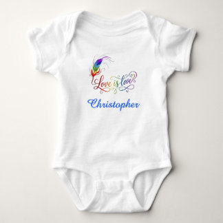 Love is Love Rainbow Feather Personalised Boy Baby Bodysuit