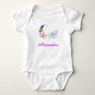 Love is Love Rainbow Feather Personalised Girl Bab Baby Bodysuit
