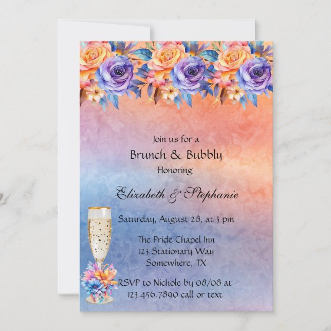 Love is Love Rainbow Floral Brunch & Bubbly Invitation (Front)