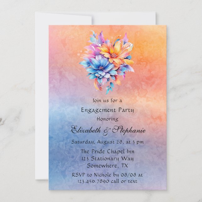 Love is Love Rainbow Floral Engagement Party Invitation (Front)