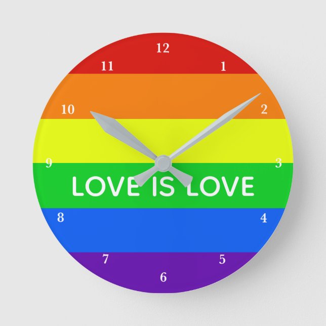 Love is Love Rainbow Gay Pride Cute LGBT Round Clock (Front)