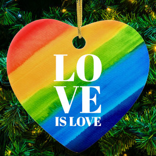 Love is Love Rainbow Gay Pride Heart Ceramic Ornament