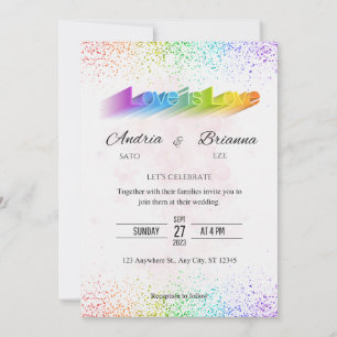 Love is Love Rainbow gay wedding Invitation