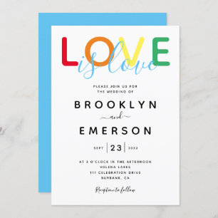 Love is Love Rainbow Gay Wedding Invitation