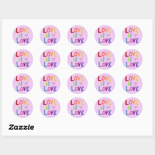 LOVE IS LOVE Rainbow Handlettering Set of Classic Round Sticker