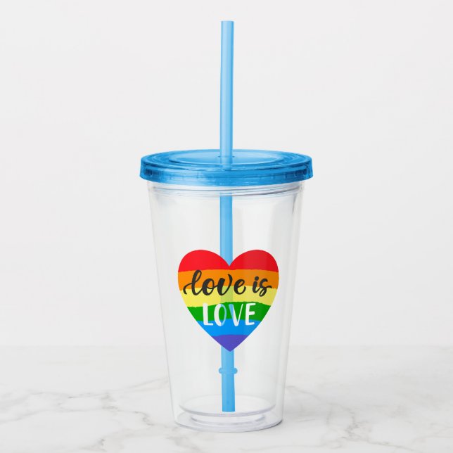 Love is Love Rainbow Heart Acrylic Tumbler (Front)